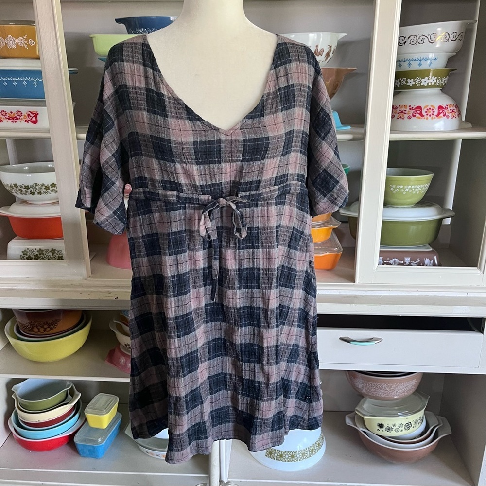 Never Mind the Thing Thing Babydoll Brown and Blue Plaid Dress - Size 8